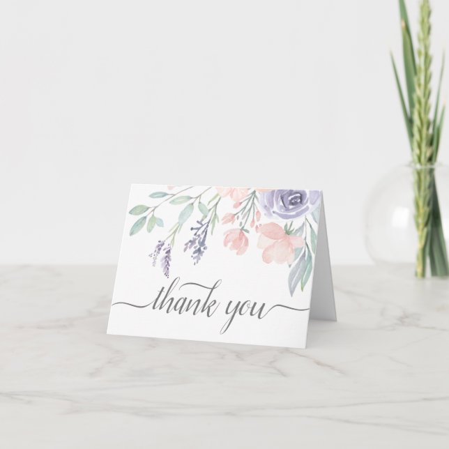 Blush Lavender Watercolor Floral Thank You Card (Front)