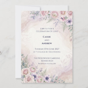 Blush Lavender Watercolor Rose Wedding Invitation