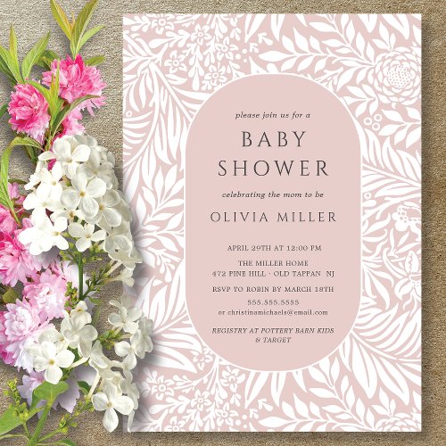 Blush Leaf Floral Baby Shower Invitation