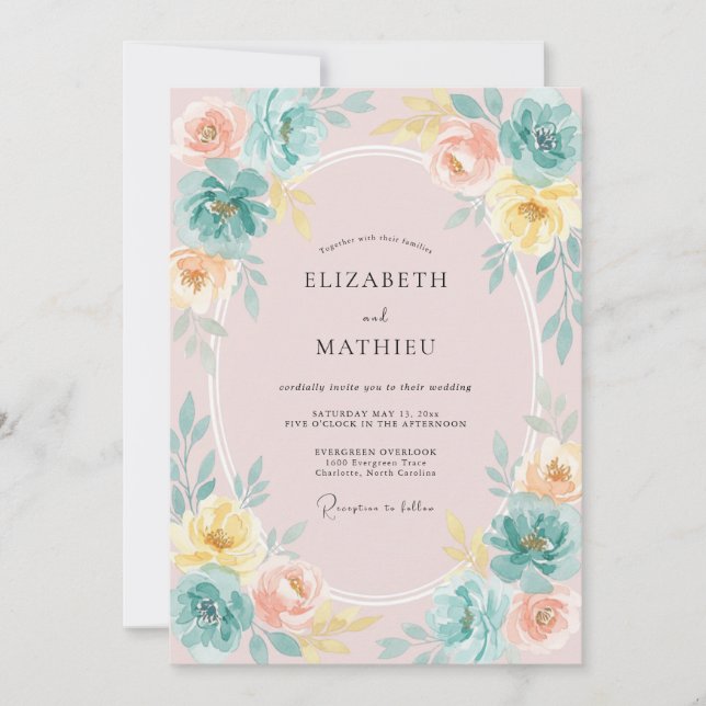 Blush Lemon Peony Wedding Invitation (Front)