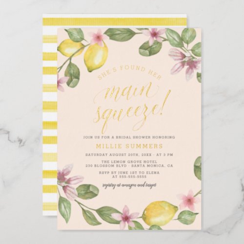 Blush  Lemon Wreath Main Squeeze Bridal Shower Foil Invitation