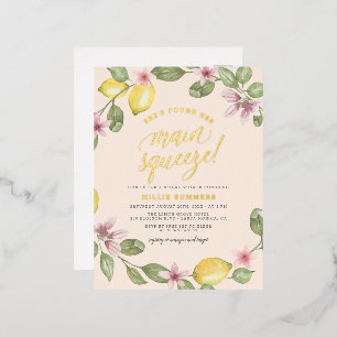 Blush   Lemon Wreath Main Squeeze Bridal Shower Foil Invitation Postcard