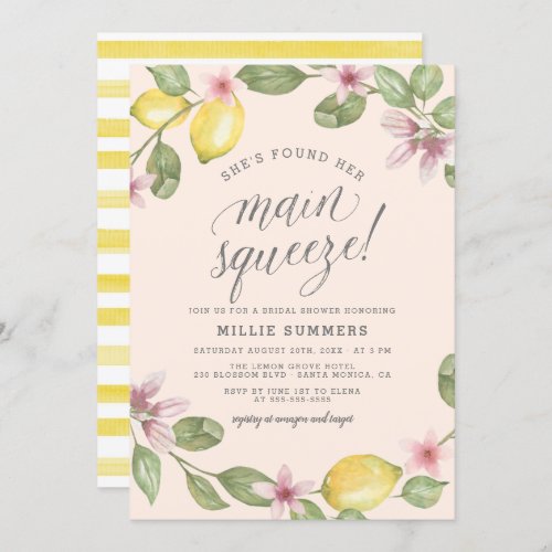 Blush  Lemon Wreath Main Squeeze Bridal Shower Invitation