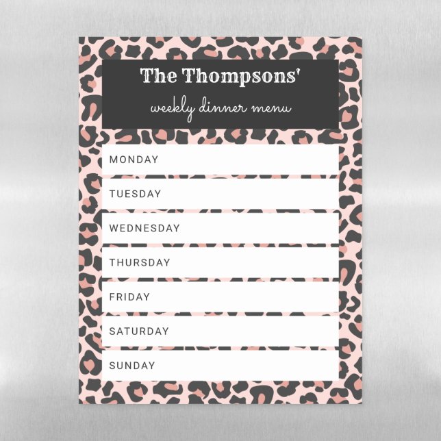 Blush Leopard Spot Pattern Family Dinner Menu Magnetic Dry Erase Sheet (Vertical)
