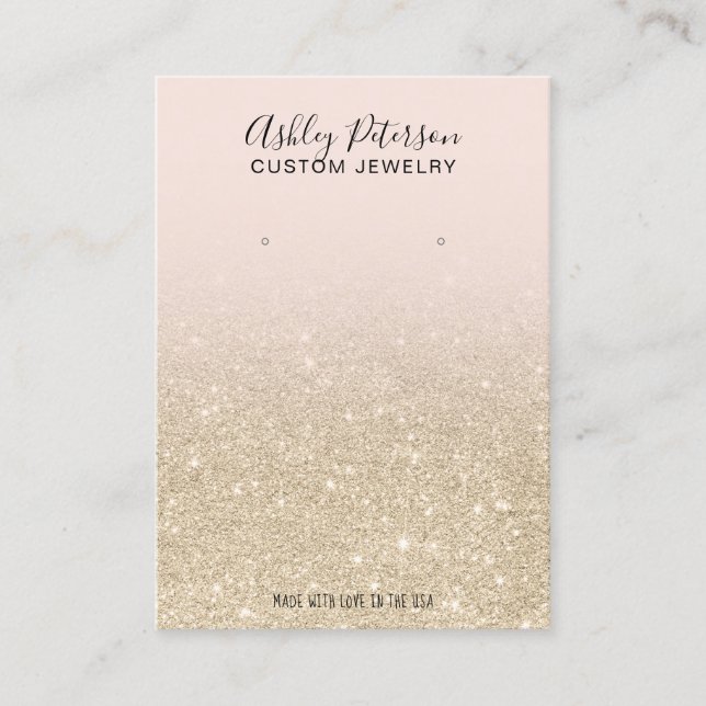 Blush light gold glitter jewelry earring display business card (Front)