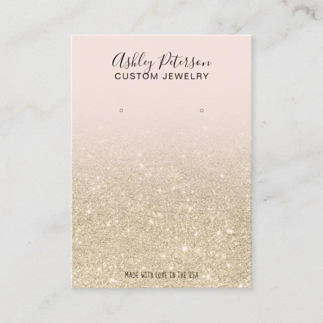 Blush light gold glitter jewelry earring display business card Zazzle