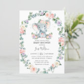 Blush Lilac Floral Greenery Elephant Baby Shower Invitation (Standing Front)
