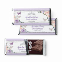 Blush Lilac Floral Silver Quinceañera Sweet 16 XV Hershey Bar Favors