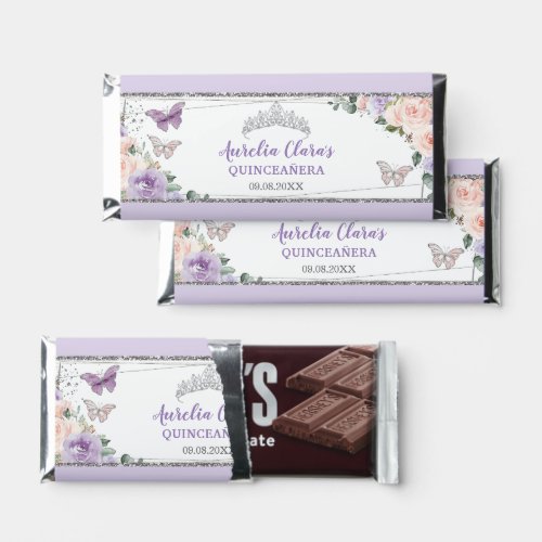 Blush Lilac Floral Silver Quinceaera Sweet 16 XV Hershey Bar Favors