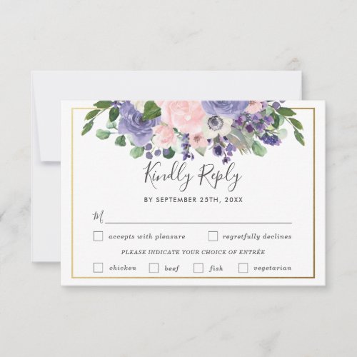 Blush Lilac Floral Wedding Meal Choice RSVP Card