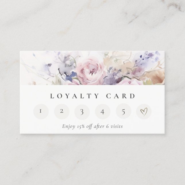 Blush Lilac Rose Floral Bunch 6 Punch Loyalty Business Card (Front)