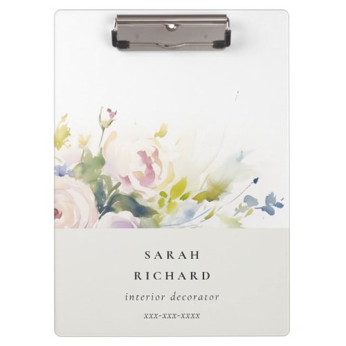 Blush Lilac Watercolor Rose Floral Bunch Business Clipboard