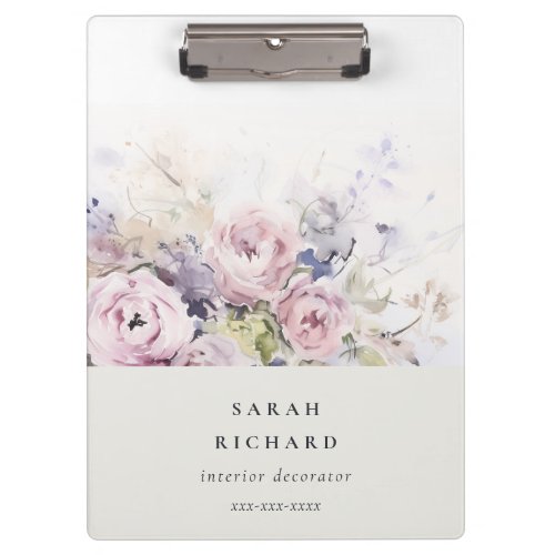 Blush Lilac Watercolor Rose Floral Bunch Business Clipboard