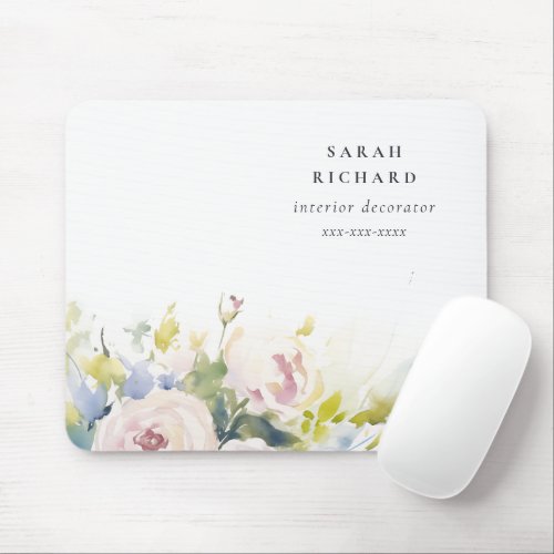 Blush Lilac Watercolor Rose Floral Bunch Business Mouse Pad