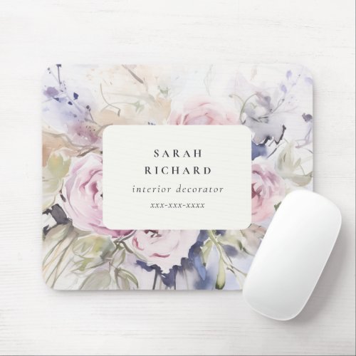 Blush Lilac Watercolor Rose Floral Bunch Business Mouse Pad