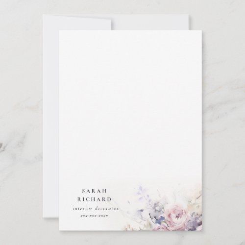 Blush Lilac Watercolor Rose Floral Bunch Business Note Card
