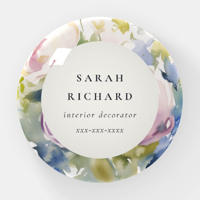 Blush Lilac Watercolor Rose Floral Bunch Business Paperweight (Front)