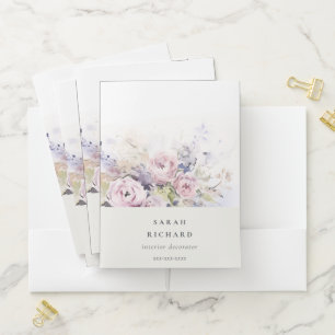 Blush Lilac Watercolor Rose Floral Bunch Business Pocket Folder