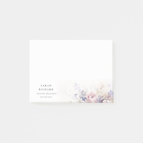 Blush Lilac Watercolor Rose Floral Bunch Business Post_it Notes