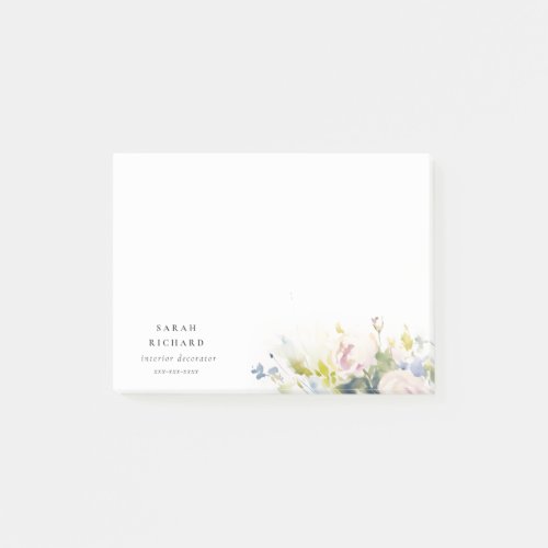 Blush Lilac Watercolor Rose Floral Bunch Business Post_it Notes