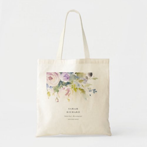 Blush Lilac Watercolor Rose Floral Bunch Business Tote Bag