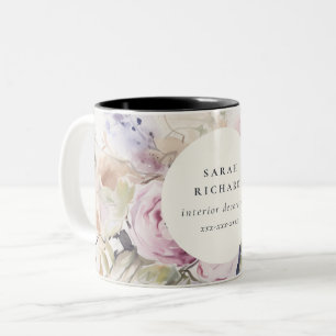 Blush Lilac Watercolor Rose Floral Bunch Business Two-Tone Coffee Mug