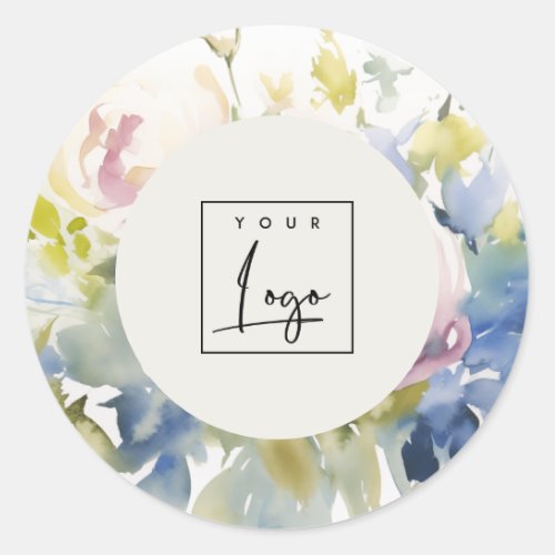 Blush Lilac Watercolor Rose Floral Logo Business Classic Round Sticker