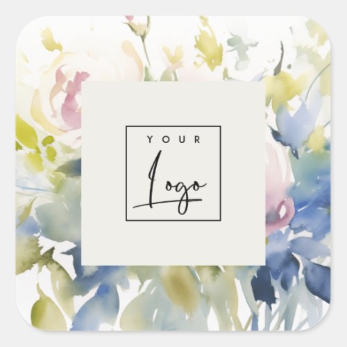 Blush Lilac Watercolor Rose Floral Logo Business Square Sticker