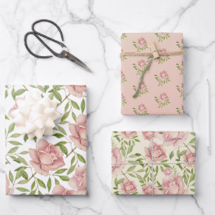 Blush Lilac Watercolor Roses Wrapping Paper Sheets