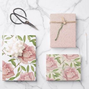 Blush Lilac Watercolor Roses Wrapping Paper Sheets