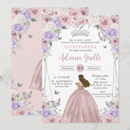 Blush Lilac White Floral Dress Quinceañera XV 16