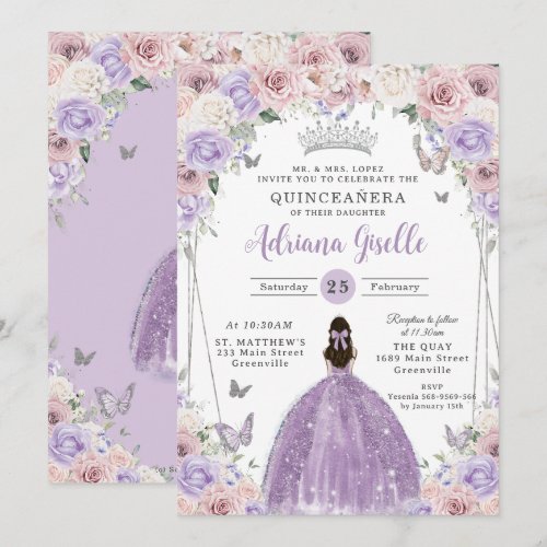 Blush Lilac White Floral Silver Quinceañera XV 16