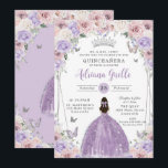 Blush Lilac White Floral Silver Quinceañera XV 16 Invitation<br><div class="desc">Personalize this elegant floral Quinceañera / Sweet 16 birthday invitation easily and quickly. Simply click the Edit Using Design Tools button to further edit the texts, change fonts and fonts colors. Featuring soft watercolor purple lilac, blush pink, white flowers, a silver princess crown and butterflies. All text is editable. Perfect...</div>