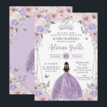 Blush Lilac White Floral Silver Quinceañera XV 16 Invitation<br><div class="desc">Personalize this elegant floral Quinceañera / Sweet 16 birthday invitation easily and quickly. Simply click the Edit Using Design Tools button to further edit the texts, change fonts and fonts colors. Featuring soft watercolor purple lilac, blush pink, white flowers, a silver princess crown and butterflies. All text is editable. Perfect...</div>