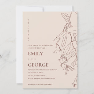 BLUSH LINE DRAWING FLORAL WE TIED THE KNOT INVITE