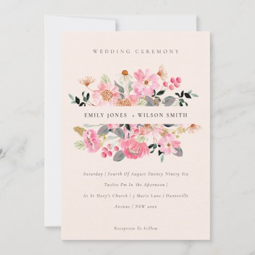 Blush Lively Pink Watercolor Floral Wedding Invite