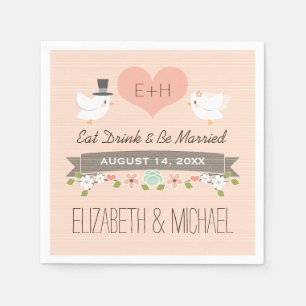Blush Love Bird Dove Wedding Paper Napkins