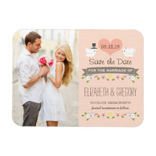 Blush Love Birds Dove Save the Date Magnet