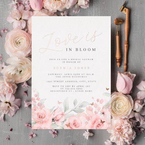 Blush Love is in Bloom Rose Gold Bridal Shower  Foil Invitation