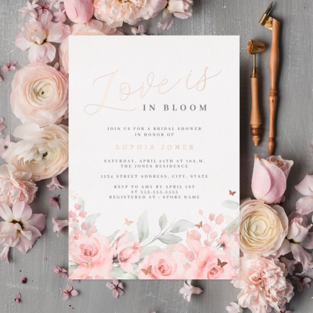 Blush Love is in Bloom Rose Gold Bridal Shower  Foil Invitation (Creator Uploaded)