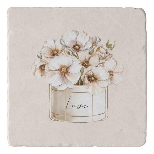Blush Love Pretty White Flowers Trivet (Front)