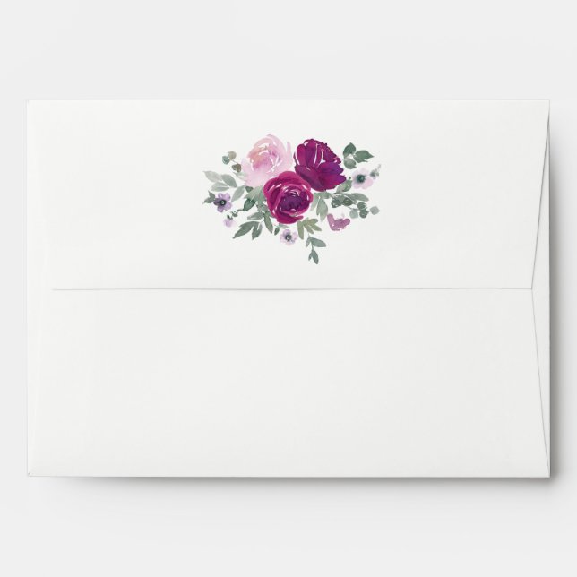 Blush Magenta Floral Over Ivory Envelope (Back (Top Flap))