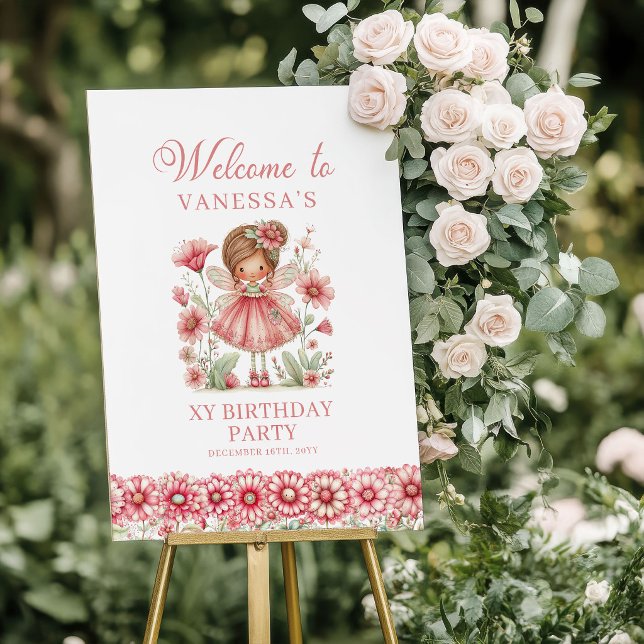 Blush Magical Fairy Flowers 3rd Birthday Welcome  Poster (Blush Magical Fairy Flowers 3rd Birthday Welcome Poster)