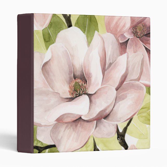 Blush Magnolia Flowers 3 Ring Binder (Front/Spine)