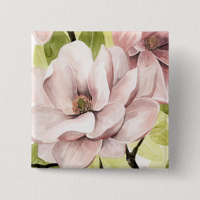 Blush Magnolia Flowers Button (Front)