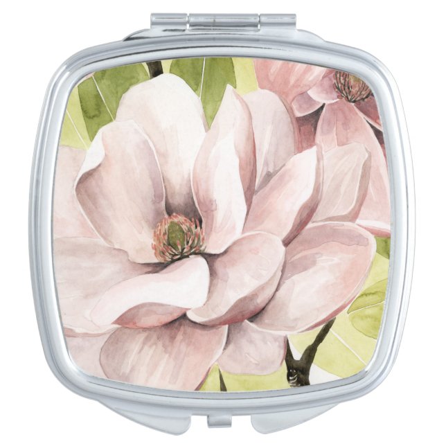 Blush Magnolia Flowers Compact Mirror (Front)