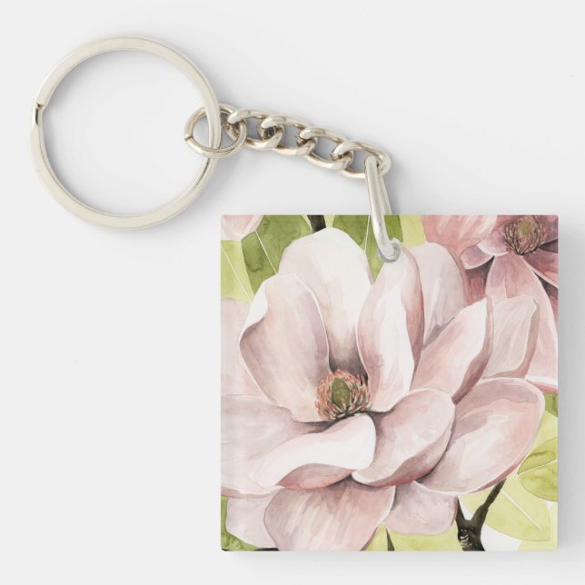 Blush Magnolia Flowers Keychain (Front)