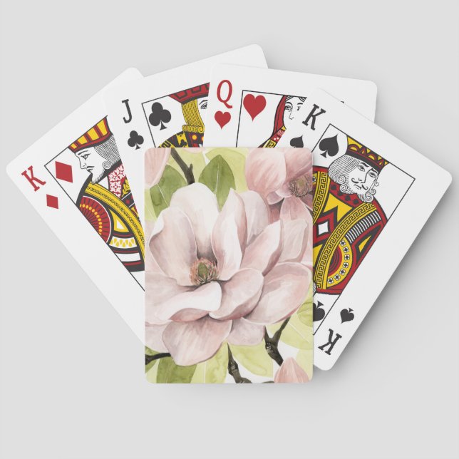 Blush Magnolia Flowers Poker Cards (Back)