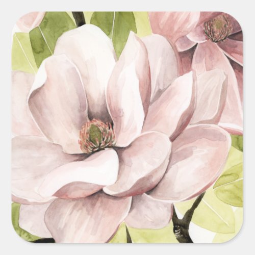 Blush Magnolia Flowers Square Sticker