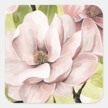 Blush Magnolia Flowers Square Sticker by worldartgroup at Zazzle